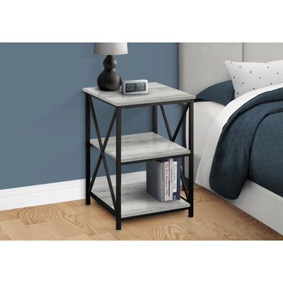 Table d'appoint, côté, bout, table de chevet, lampe, salon, chambre à coucher, stratifié gris, métal noir, contemporain, moderne