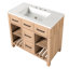 Meuble-lavabo 36 po avec lavabo SMC, 2 tiroirs, tablettes réglables, tablette ouverte, pieds en bois massif