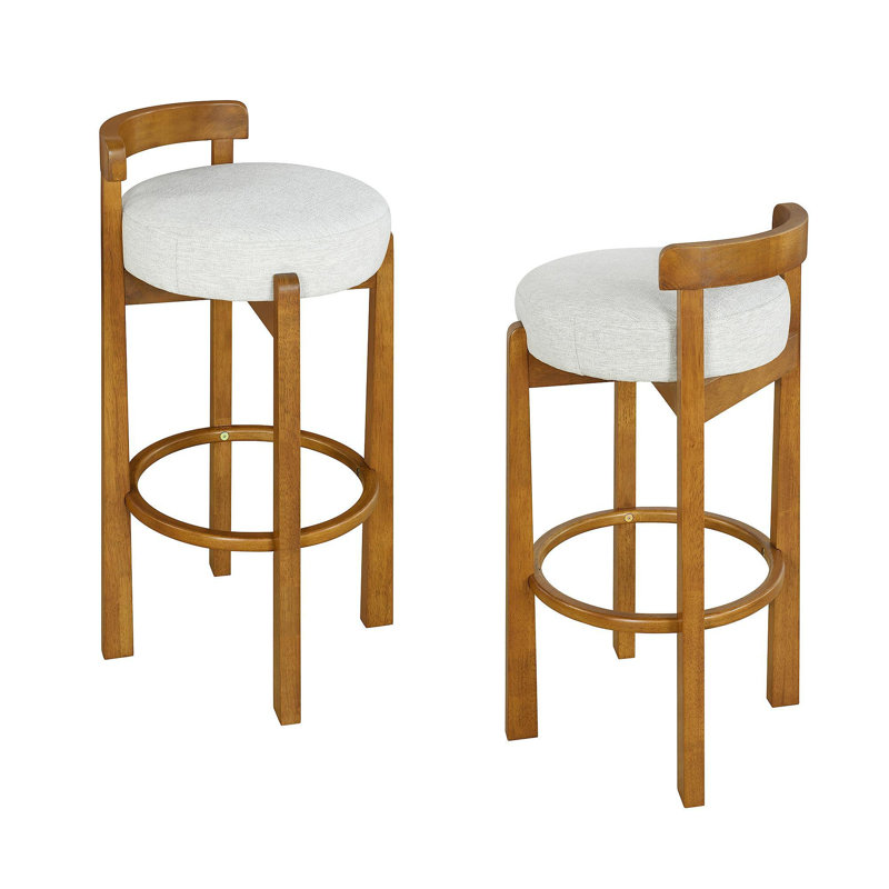 Ensemble de 2 tabourets de bar en bois Elise, Ivoire ivoire