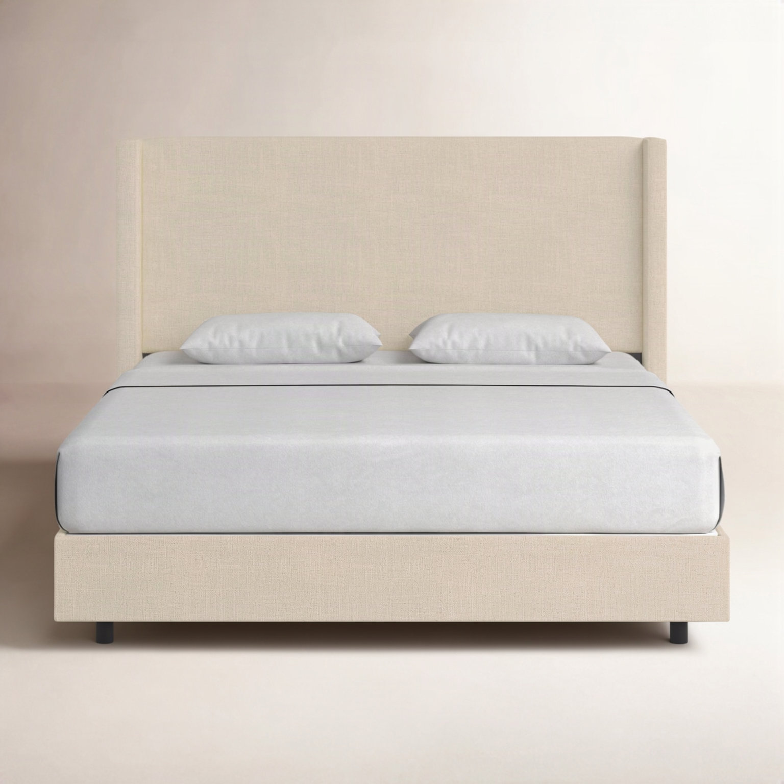 Hanson Upholstered Wingback Bed, King, Classic Linen Linen