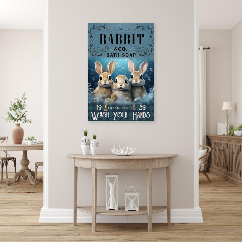 Rabbit Bath Soap - Reproduction d'art graphique sur toile tendue 1 pièce, H 20 po x l 16 po x P 1,25 po