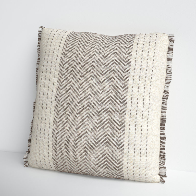 Carey Cotton 22" Throw Pillow Cover, Gray/Ivory