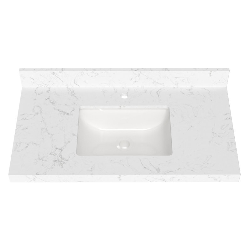 Duracast 36 po X 19,48 po Dessus de meuble-lavabo simple à quartz intégré avec trous de robinet d'évier (sans armoire)