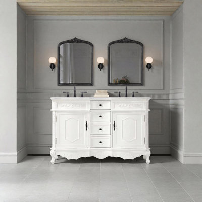 Meuble-lavabo double 54 po blanc antique