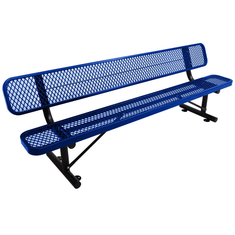 Banc d'extérieur en acier avec dossier, Bleu, H 32,61 po x l 72,11 po x P 23,13 po