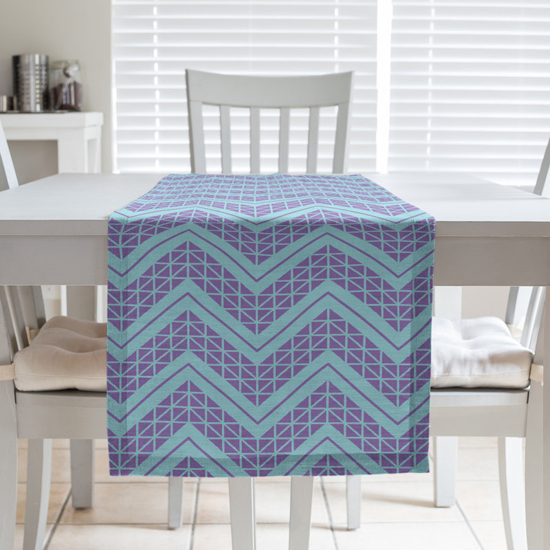 Stephenie Classic Hand Drawn Chevron Table Runner, 16" x 72", Teal/Purple
