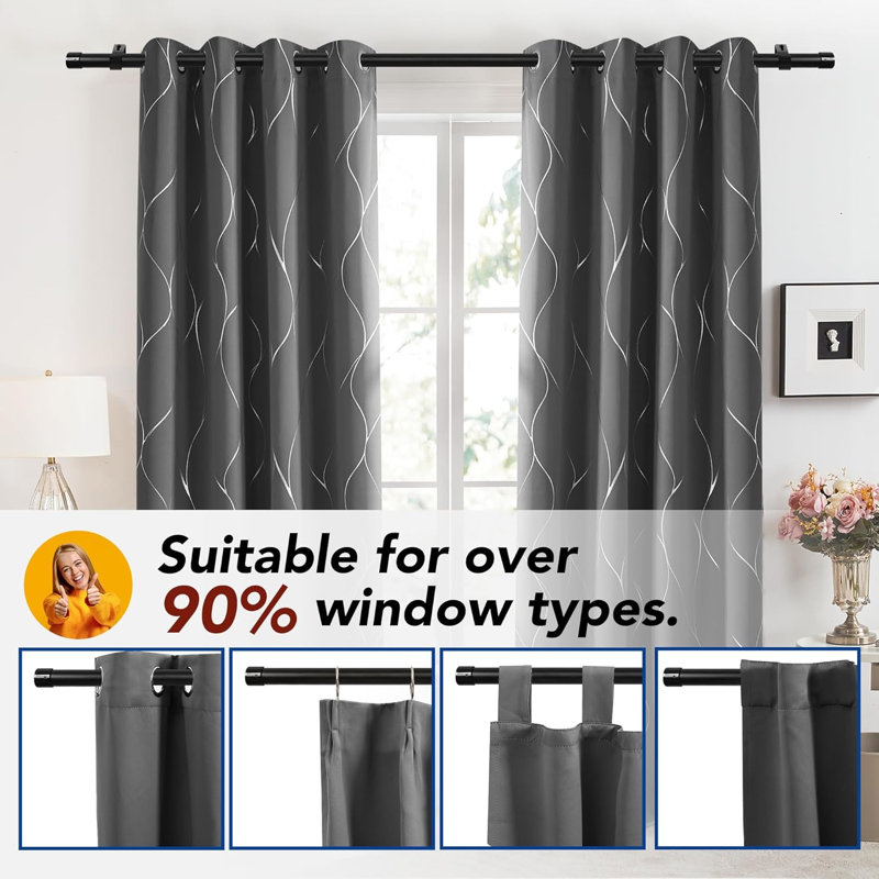 76cm Straight Tension Shower Curtain Rod & Hook Set, Black