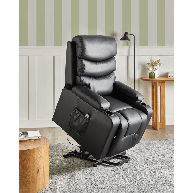 Electric Recliner Chair ETER Faux Leather Black, Black