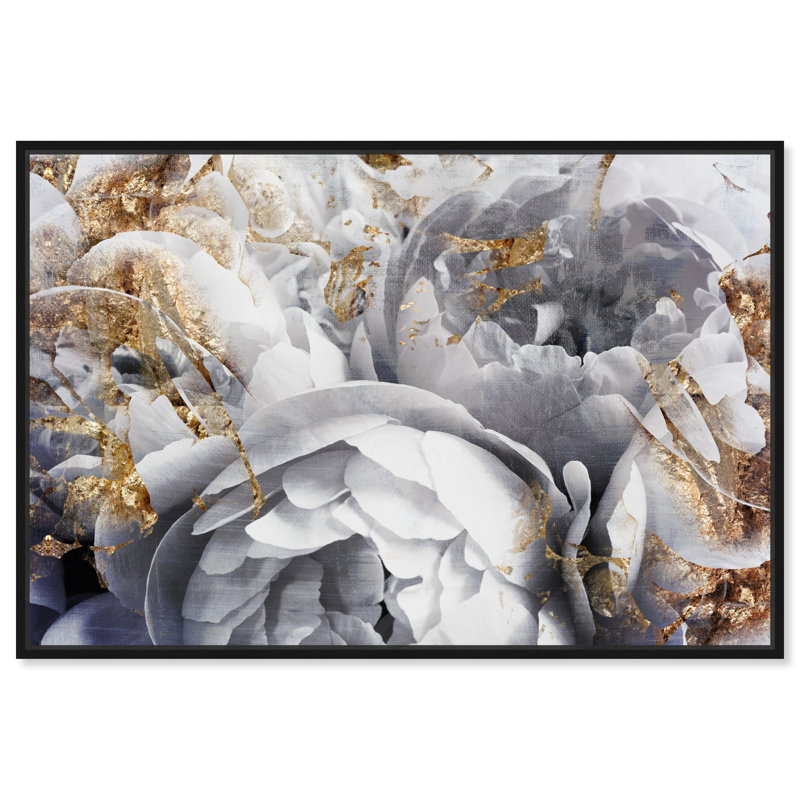 « Her Peony Garden » - impression d'art graphique, l 15 po x H 10 po, Cadre noir