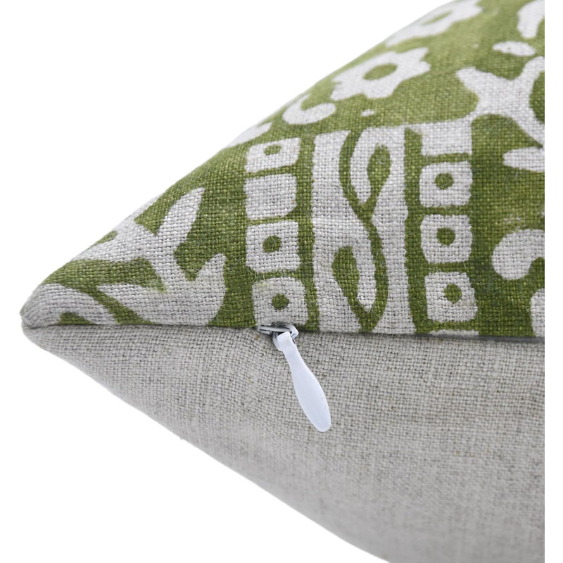Linen Pillow Cover, 16" x 16", Green/White Floral 1, Square