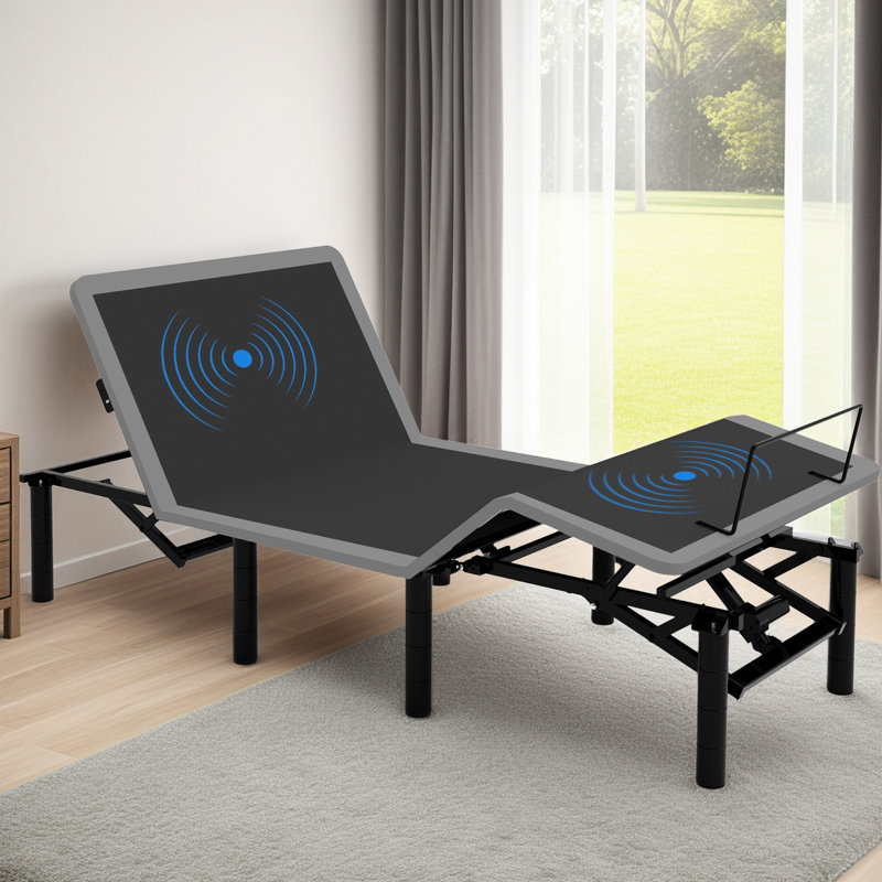 Structure de lit simple TG réglable avec fonction de massage, inclinaison de la tête et des pieds, télécommande sans fil, veilleuse à DEL, ports de type A et de type C, 4 pieds réglables en hauteur, compatible avec un matelas facile à assembler
