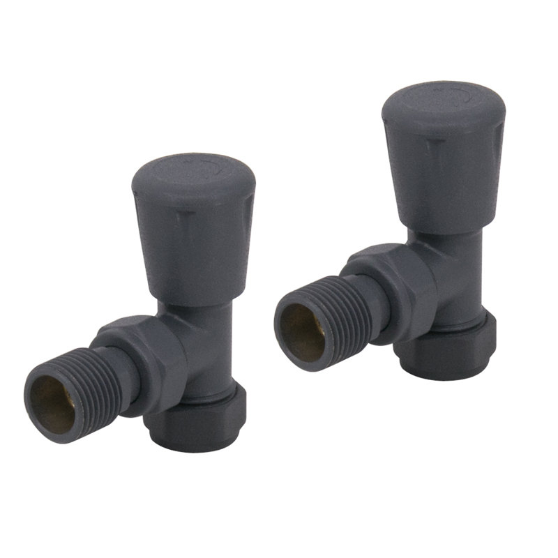 Pair Of Angled Manual Radiator Valves Anthracite Heated Towel Rads Valve 15Mm