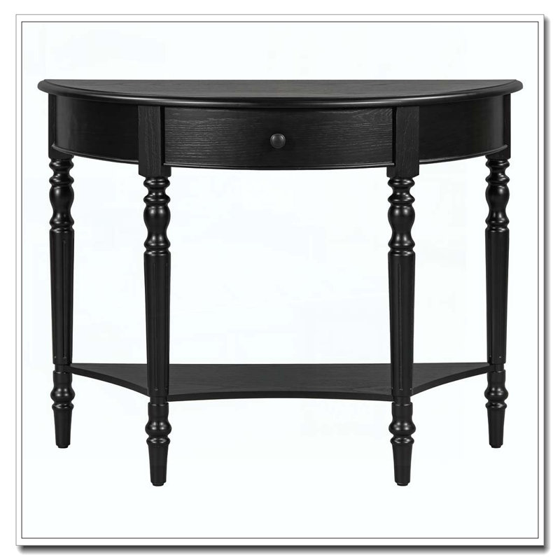 Half Moon Console Table with Drawer & Shelf, Black