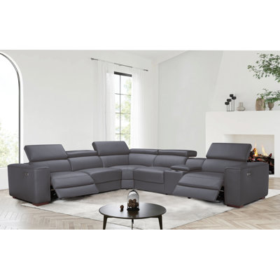  Italian genuine leather Sectional Power recliner sofa With Console,Wireless charging And Power sofa+Power Headrest + Armless double Power