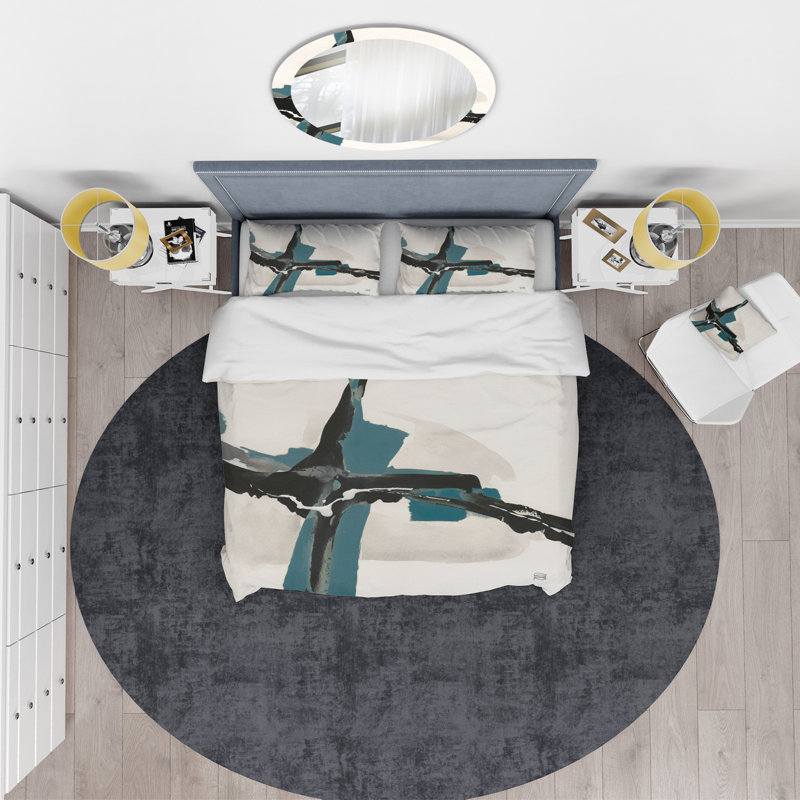 Glam Cerulean I - Ensemble de housse de couette transitionnel - Microfibre de polyester, Housse simple + 1 taie décorative