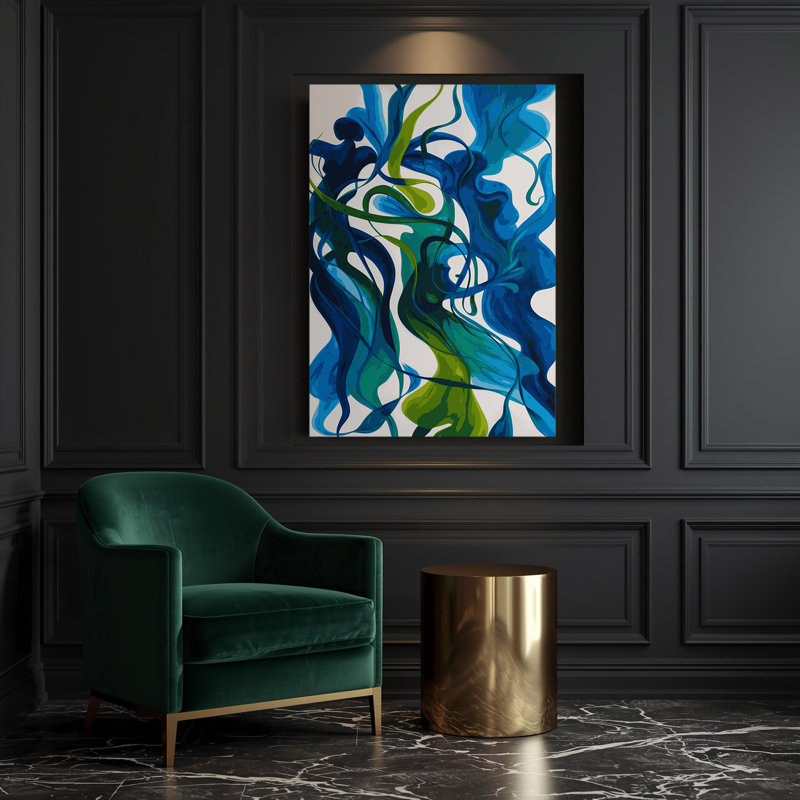 Abstrait art figuratif bleu sur toile 71, H 14 po x l 11 po