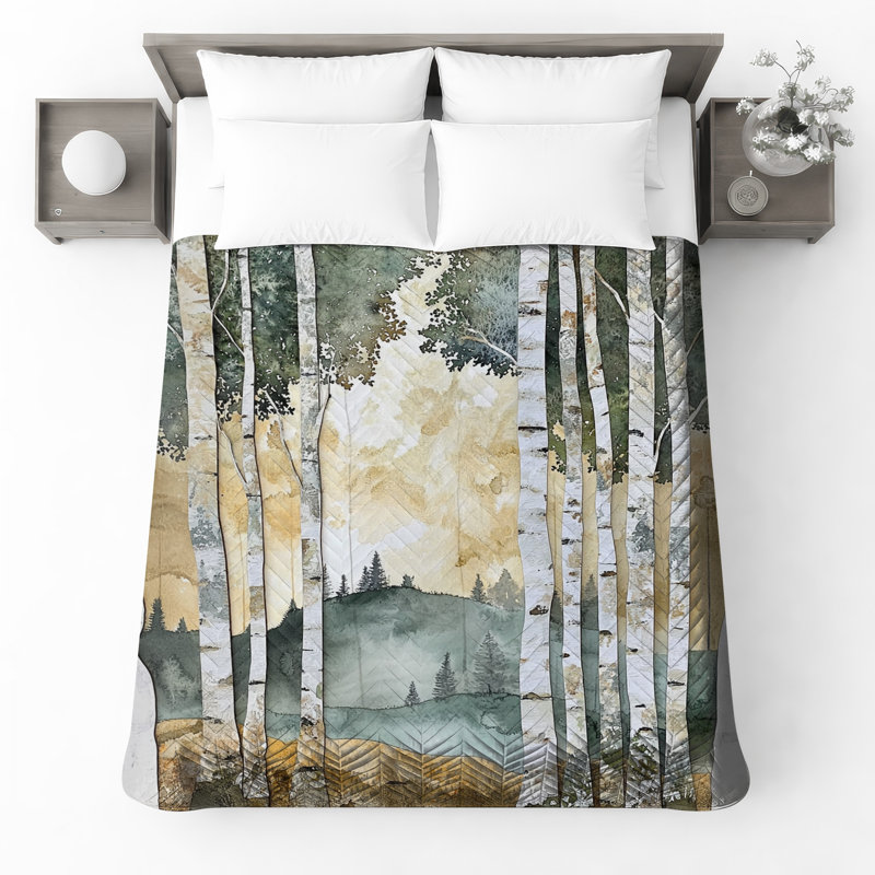 Birch Tree Forest Landscape Bedding Forest Bedspread Nature, Queen