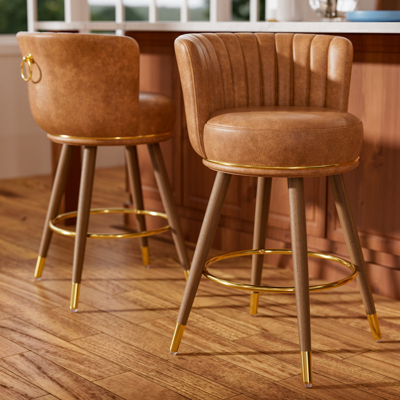 Tabouret de bar pivotant pour îlot de cuisine 27 po Yutong, Brun