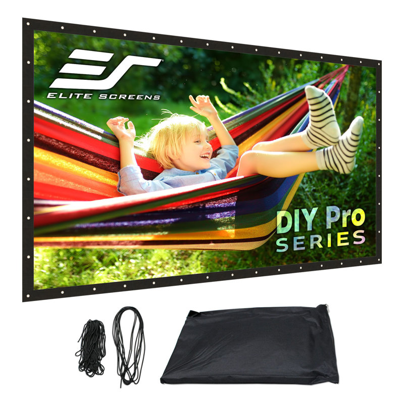 DIY Pro, 300 po Diag, 16: 9, écran de projection blanc mat intérieur / extérieur avec œillets, cordes, pochette de transport, bordures noires