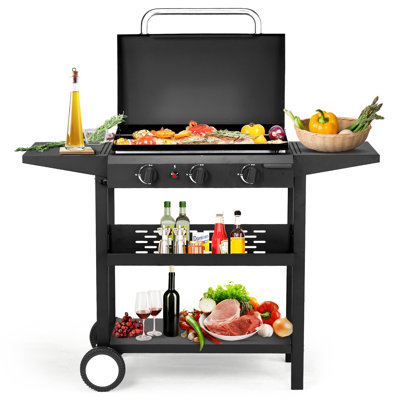Barbecue au propane à 3 brûleurs avec plaque en fonte recouverte de céramique