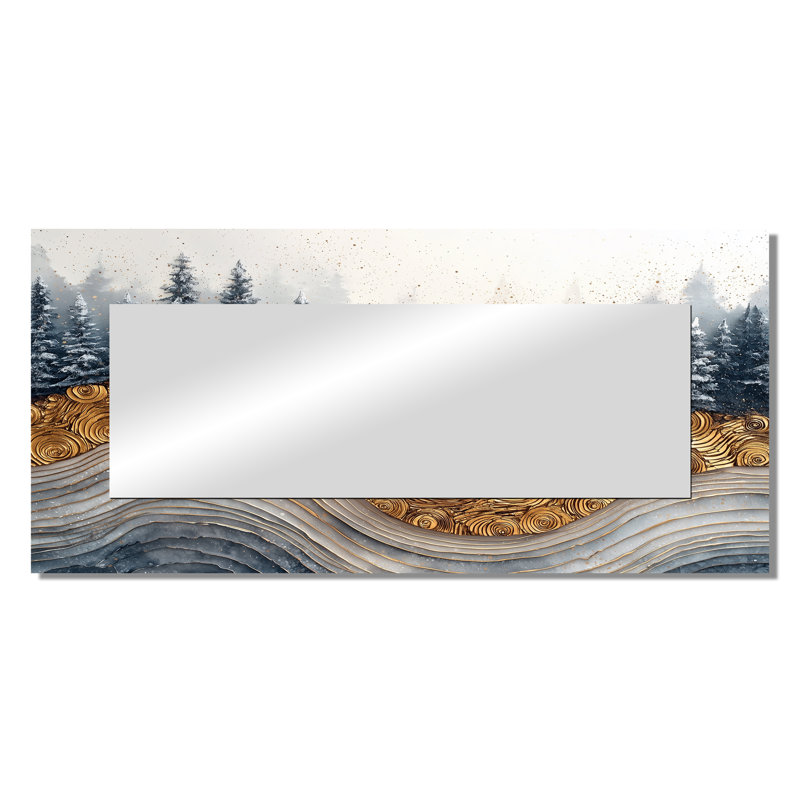Hiver, forêt, chemin de la rivière de cristal II - Art mural miroir mural - imprimé sur métal, 28 po x 60 po