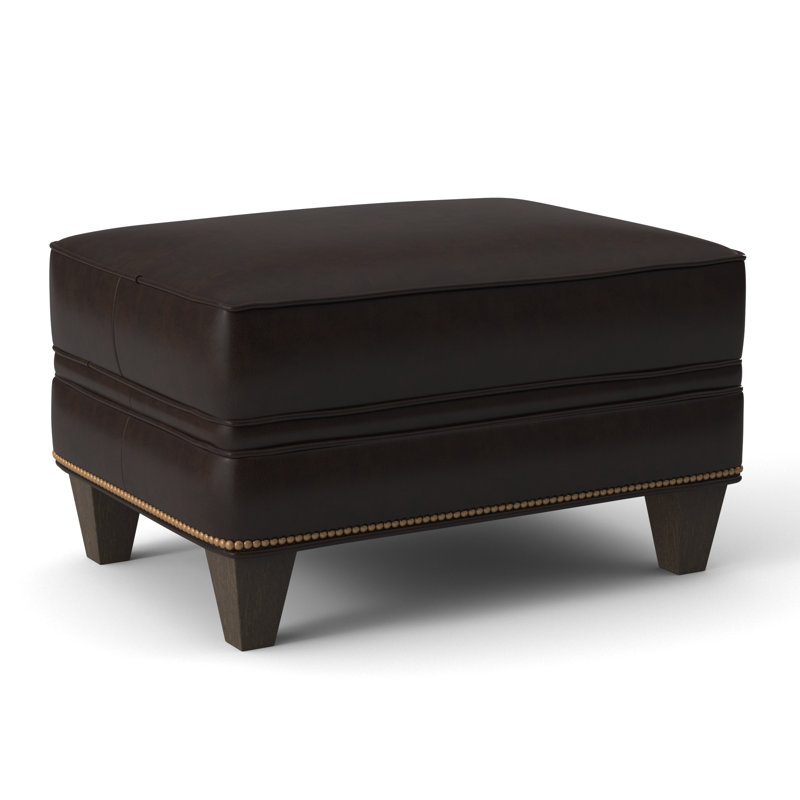 Taraval Ottoman, Aline Fumo Genuine Leather, Cobblestone, French Natural