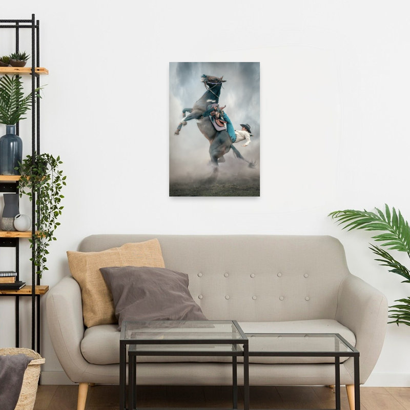 Wild Rodeo Moment Dramatic Contemporary Horse Architecture Wall Art Print 1 Piece Wrapped Canvas Wall Art