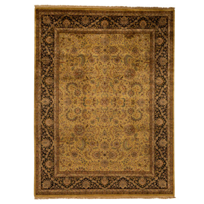 Hand Knotted Wool Oriental Area Rug in Gold And Black