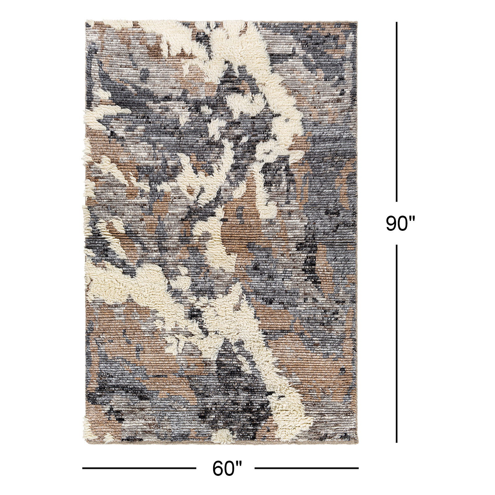 Zubi Dark Brown Cream Hand-Knotted Abstract Rug, Rectangle 5' x 7'6"