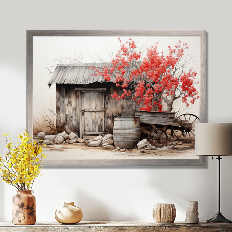 Grange rustique élégance II - art mural grange, H 30 po x l 40 po x P 1,5 po, Cadre simple argenté