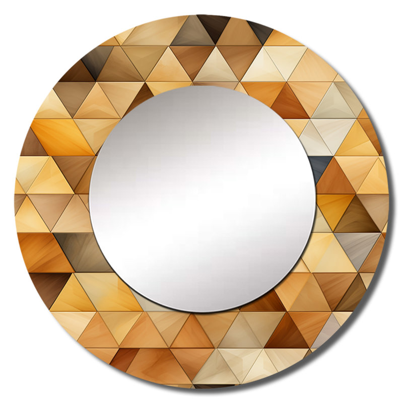 Beige et brun rustique Triangle Vision - miroir géométrique, miroir mural rond beige, impression d'art en métal