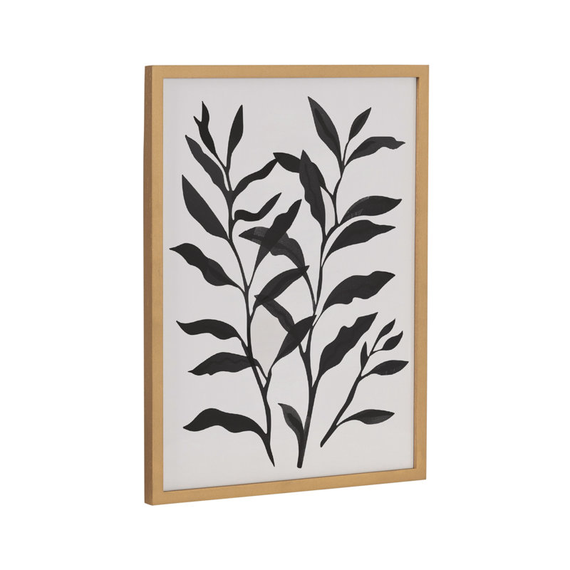 Art mural floral noir et blanc, Cadre doré, H 12,65 po x l 16,65 po