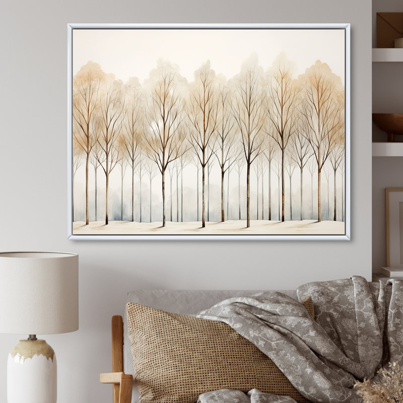 Forêt, arbres, minimalisme, art mural, Cadre flottant blanc, H 12 po x l 20 po x P 1 po