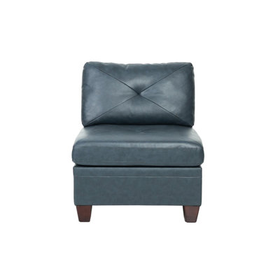 Fauteuil à dossier bleu, matériau en cuir, fauteuil de salon contemporain avec siège et look