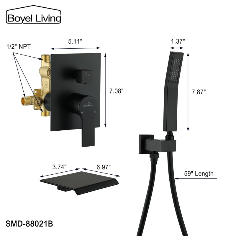 1 Handle Wall Roman Tub Faucet with Diverter, Black