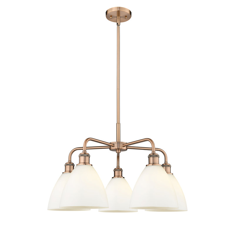 Lustre en forme de dôme à 5 lumières Amenda, Blanc mat, Cuivre antique