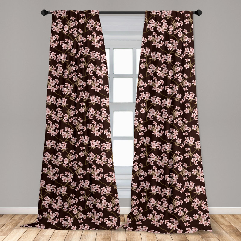 Soft Pink Cherry Bloom Japanese Rod Pocket Curtain Panels, 28" x 84"