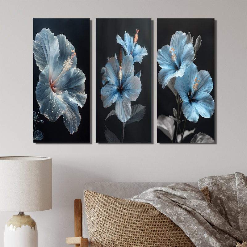 «Blue Crystal Hibiscus Botanical Beauty I», collection d'art mural Hibiscus, Toile tendue, Ne s’applique pas