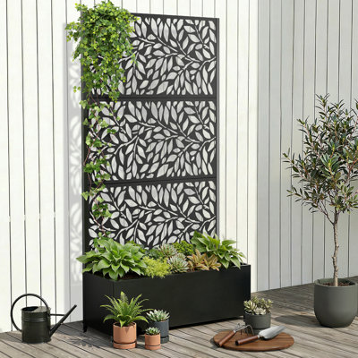 Lit de jardin surélevé en métal avec treillis, jardinière pour légumes et fleurs, boîte à fleurs en treillis pour plantes grimpantes et vignes, lit de jardin surélevé galvanisé