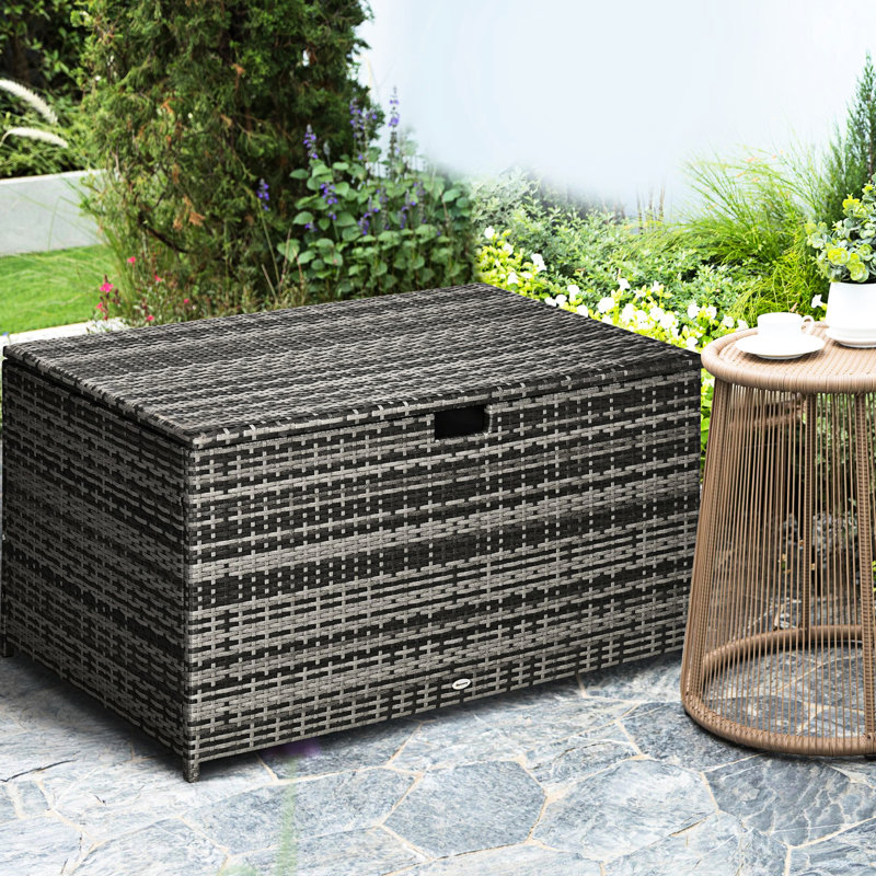 Dark Gray Deck Box, 113 Gallon. Outdoor Chest. Waterproof. Stores Pool Supplies, Garden Tools. Non-Slip Gallon Waterproof Gray. Tools, Supplies. To Water And Wind