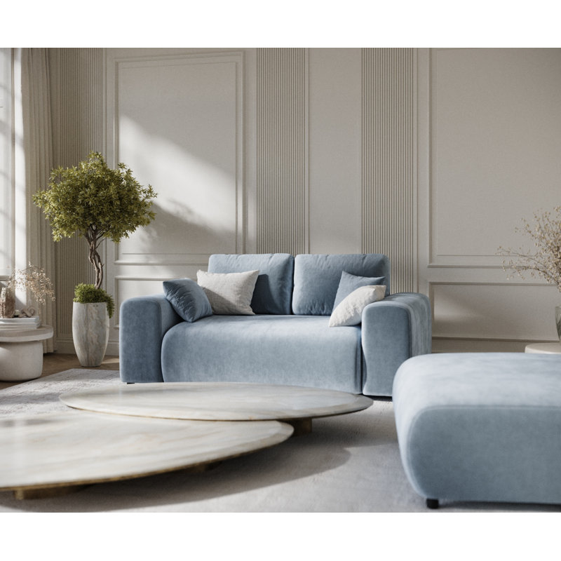 Two-seater square arms loveseat sofa, Blue