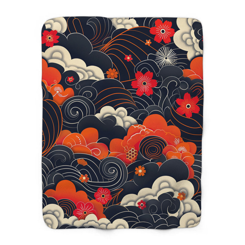 Zen Blossom Symphony - couverture en sherpa de qualité supérieure 1 pièce - reproduction d'art luxueuse, l 60 po x L 80 po
