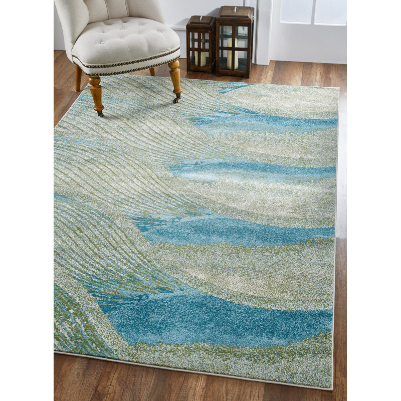Tapis bleu / vert / gris Kohrs, Rectangle 6 pi 7 po x 9 pi 6 po, Océan