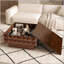 Table basse 32,7 pouces carrée en noyer avec habillage géométrique 3D texturé, plateau en placage de bois de frêne, table centrale moderne