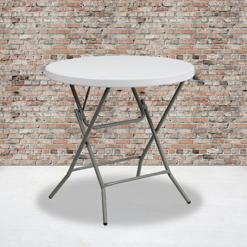 Gray Metal 31.5'' Round White Plastic Folding Table