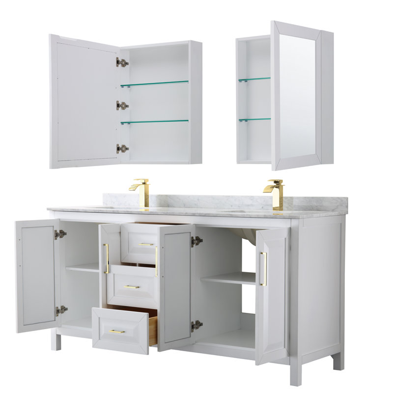 Daria 72'' W Double Vanity, White, White Cultured Marble, Brushed Gold
