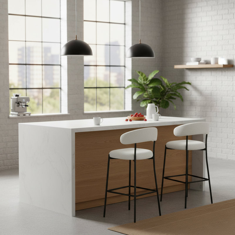 Ensemble de 2 tabourets de bar modernes avec structure en métal noir, Blanc