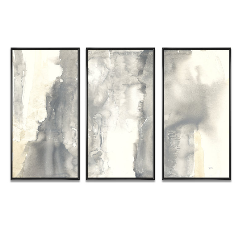 «Gold Glamour Direction I», ensemble d'art mural sur toile moderne et contemporain encadré de 3, Cadre noir