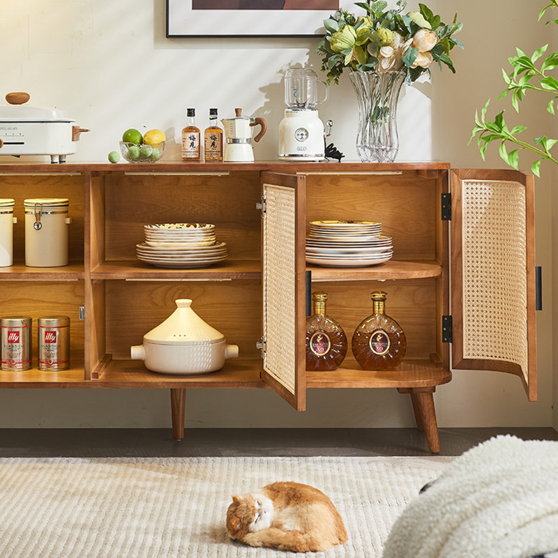 Armoire de rangement en rotin rétro, Noyer