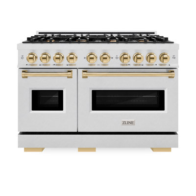ZLINE Autograph 48" Classic Double Oven Dual Fuel Range w/ Champagne Bronze Accents